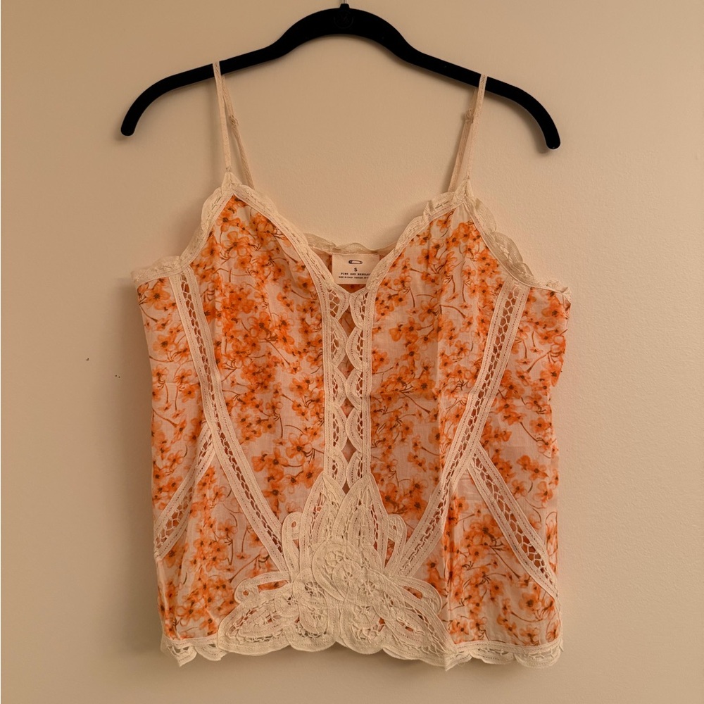Pins & Needles Orange Floral Lace Top